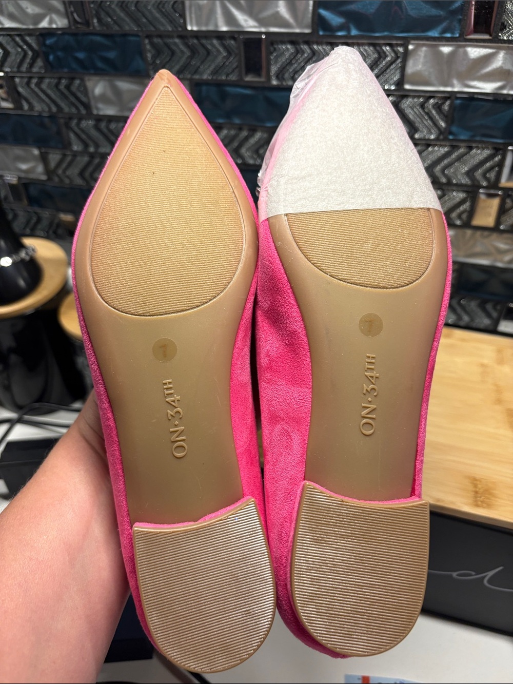 Hot Pink Pointed-Toe Flats with Crystal Bow Accent - Picture 5 of 7